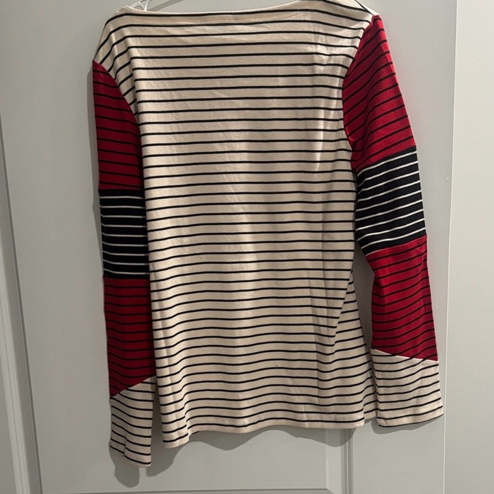 Nautica Striped Colorblock Long Sleeve Top NWT Red Navy L - Picture 4 of 5